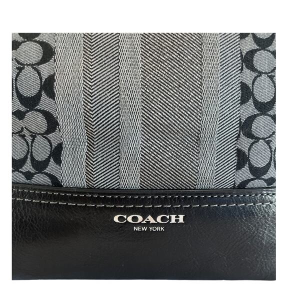 Coach Legacy Stripe Duffle Shoulder Bag Black Gray Signature Canvas Leather Trim - Picture 4 of 12